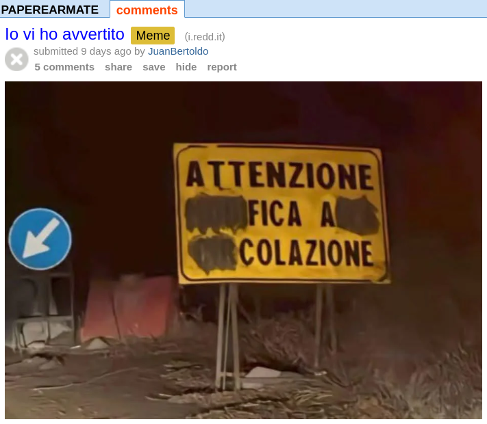 "Attenzione: Fica a colazione"